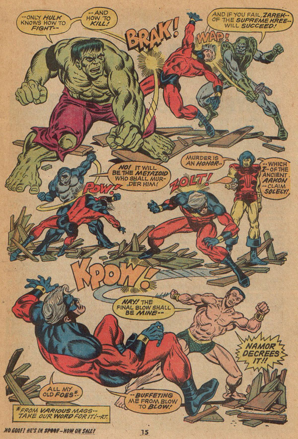 Hulk, Zarek, the Metazoid, Aakon and Namor Attack Mar-Vell