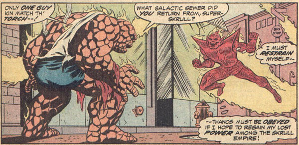 Super Skrull Confronts Thing Disguised as the Human Torch