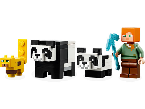 Minecraft Lego Minifigure Alex Mom Panda Baby Panda and cub