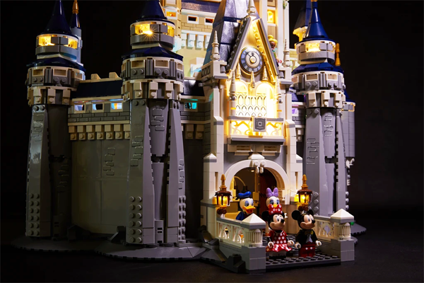 Minnie, Mickey, Donald, Daisy, in the Lit up Lego Disney Castle