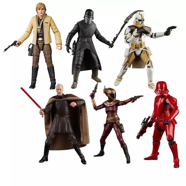The Black Series 6-Inch Action Figures Wave 3 by Hasbro. Star Wars characters include: Luke Skywalker, Count Dooku, Knight of Ren, 2x Zorii Bliss, Commander Bly, 2x Rocket Trooper.