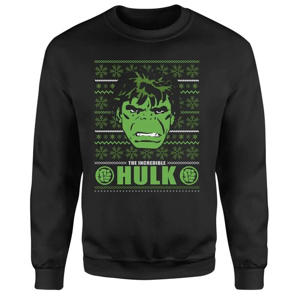 Marvel Comics The Incredible Hulk Retro Face Black Christmas Sweatshirt