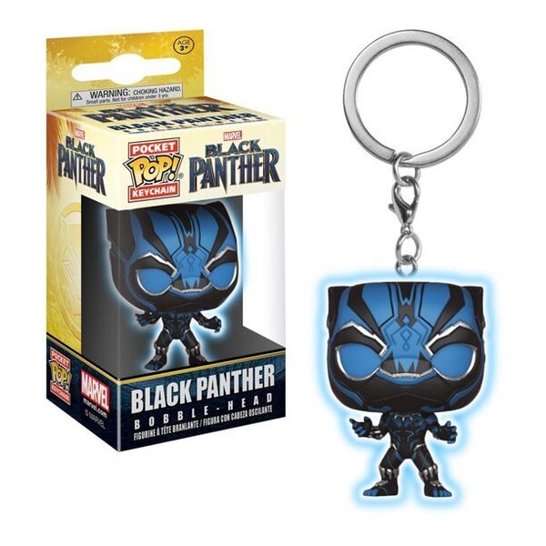 Black Panther Blue Glow Bobble Head Pocket Pop! Key Chain