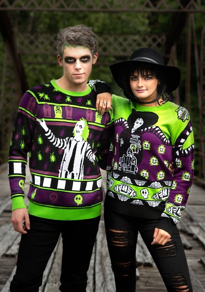 Beetlejuice and Lydia Deetz Ugly Halloween Sweaters - Couples Halloween Costumes Ideas