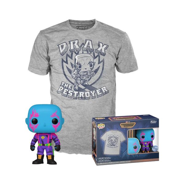Drax (Blacklight) Funko Pop Vinyl Figure And T Shirt- Guardians Of The Galaxy Vol. 3